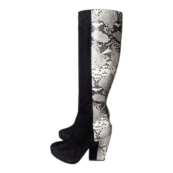 POUR LA VICTOIRE Tall Snakeskin Black Suede Heeled Boot Size 7.5 - Picture 2 of 9
